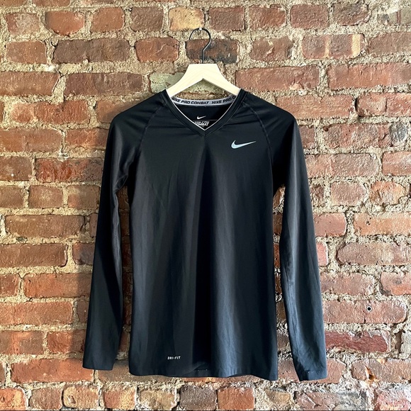 Nike Tops - Nike • Pro Combat Dri-Fit V-Neck Long Sleeve Shirt